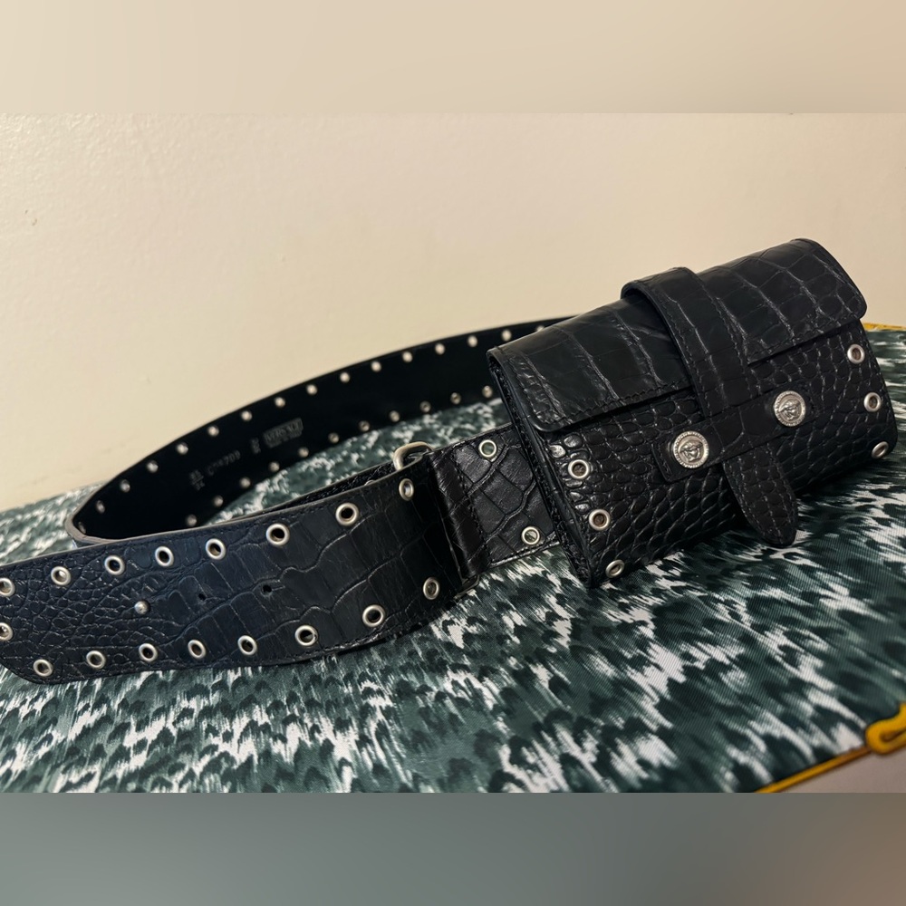 Very Rare Versace Crocodile Riveted Medusa Head Belt Bag